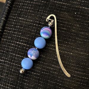 Elegant Blue Beaded Bookmark